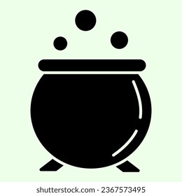 Witch potion solid icon. Witches pot with boiling magic poison glyph style pictogram on white background. Halloween cauldron for mobile concept and web design. Vector graphics