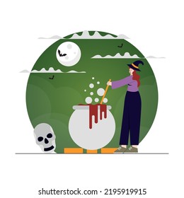 Witch preparing Halloween potion illustration concept