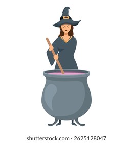 Witch preparing potion in cauldron for halloween celebration