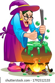 Witch preparing a potion. Vector illustration.