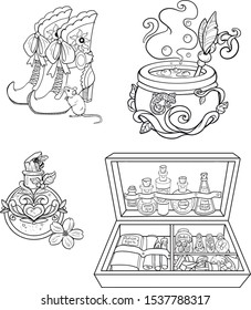 witch props outline coloring set