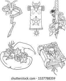 witch props outline coloring set