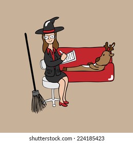 Witch psychiatrist reindeer cartoon vector