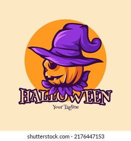 Witch Pumpkin Halloween Character logo