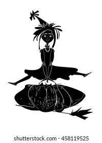 witch with a pumpkin silhouette