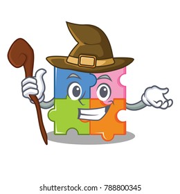 Witch puzzle mascot cartoon style