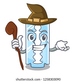 Witch razor blade and border cartoon cyan