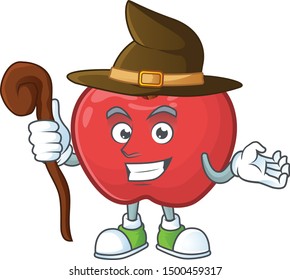 Witch red apple funny character for vegetarian cartoon