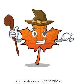 Witch red maple leaf mascot cartoon