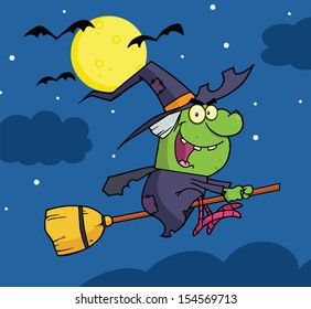 Witch Ride A Broomstick In The Night