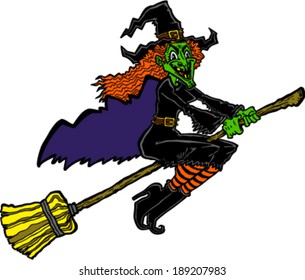 Witch riding a broom cartoon vector