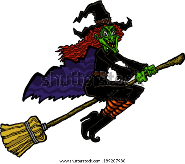 Witch Riding Broom Cartoon Vector Stock Vector Royalty Free 189207980 Shutterstock 