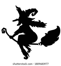 Witch riding a broom old girl silhouette halloween 