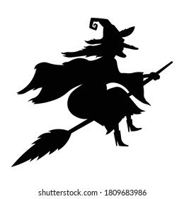 Witch Riding A Broom Old Girl Silhouette Halloween 