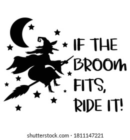 Witch riding a broom old girl silhouette halloween 