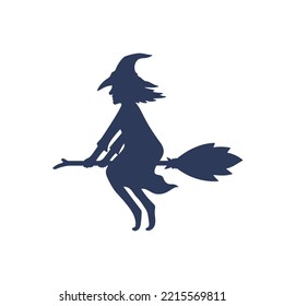 Witch riding a broom vector illustration. Witch lady flying around in Halloween night illustration design.