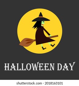 A witch riding a broomstick on the moon. Halloween theme background.