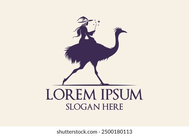 Witch Riding Ostrich Fantasy Logo Design