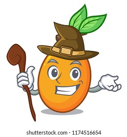 Witch ripe yellow plums on the tree cartoon
