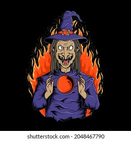 Witch ritual illustration design black background