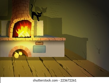 Witch Room - Cartoon Background Illustration, Vector