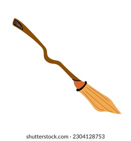 Witch s broom. Hand-drawn vector Halloween broom isolated on a white background. Flat style.