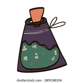 Witch s cauldron with green potion for Halloween isolated on white background. Graphic element for your design. Vector illustration.