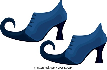 Witch s shoes are blue and black with pointed toes. The witch s shoes, a symbol of Halloween. Vector illustration isolated on a white background