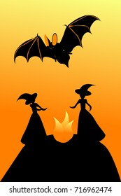 Witch sabbath and bat for halloween, vector illustration