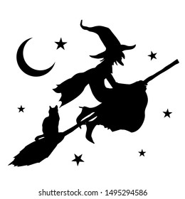 Witch Scary. Face Silhouette Halloween. Decoration Sticker Element. Vector Cuttable Design.