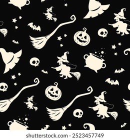 Witch seamless pattern background vector design. Black and white theme	
