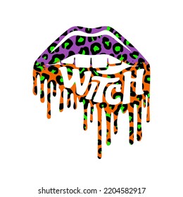 Witch Sexy Lips design with leopard texture for Halloween celebration