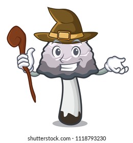 Witch shaggy mane mushroom mascot cartoon