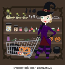 Witch in the shop vector 