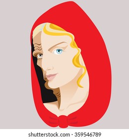 Witch. Sibyl. Two-faced woman. Fairy tale. Isolated background.