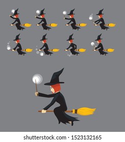 Witch Side Cartoon Animation Frame Bloom Riding Vector