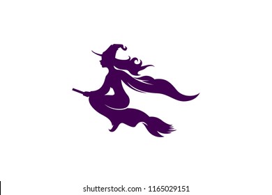 Witch Silhouette Flying with the broom