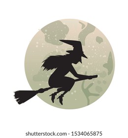 witch silhouette flying in broom isolated icon vector illustration design