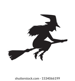 witch silhouette flying in broom isolated icon vector illustration design