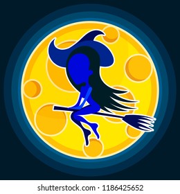 Witch. Silhouette. Flying Witch halloween vector illustration