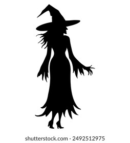 Witch silhouette. Halloween concept. Silhouette of a witch, black witch. Witchcraft. 