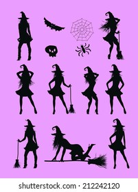 witch silhouette halloween pack in vector format