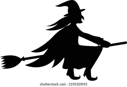 Witch Silhouette, Halloween Witch Riding A Broom Silhouette