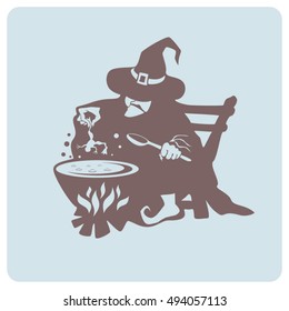 Witch silhouette icon for Halloween illustration. Vector graphics.