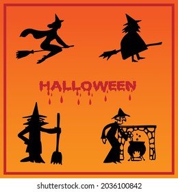 Witch silhouette icon or logo design, Halloween icon set,symbol and vector,Can be used for web, print and mobile