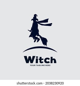Witch silhouette logo design template