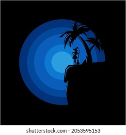 witch silhouette logo illustration on cliff vector