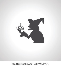 witch silhouette with magick poison flask icon