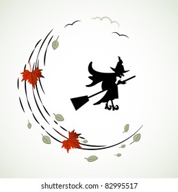 Witch  silhouette on broom wind