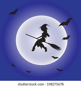 Witch silhouette on the moonlight 